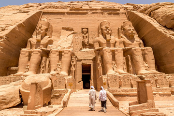 Statues in front of Abu Simbel temple in Aswan Egypt, Africa