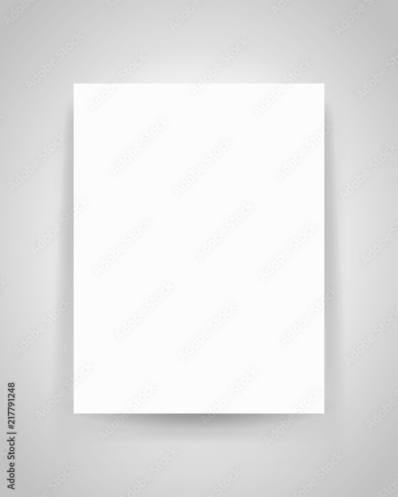 Poster realistic empty white sheet on gray background, blank for your creative project, mock-up sample, rec