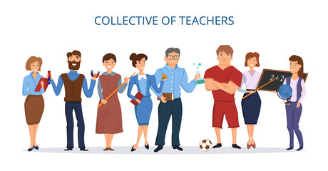 Collective of teachers. Flat style.