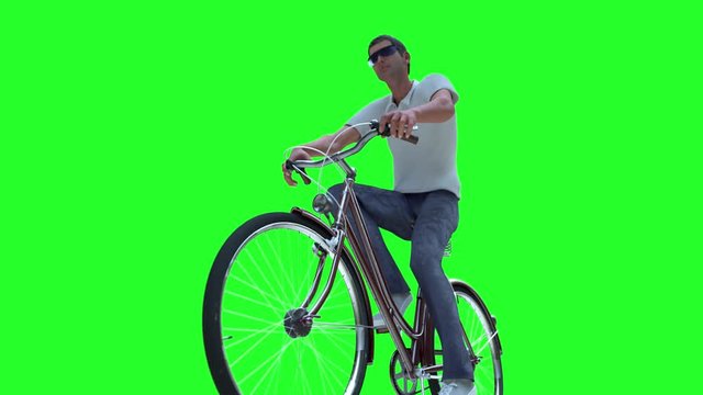 a man on a Bicycle 3D render on green background