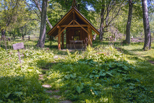 Chapel on the ramins of former Orthodox Church in Wolosate, small settlement in Bieszczady National Park, Subcarpathian Voivodeship of Poland