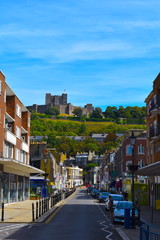 Fototapeta premium A view of the majestic Dover Castle from the city centre. Dover, Kent, UK, August