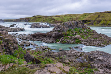 River Thjorsa with Urridafoss waterfall in southern Iceland