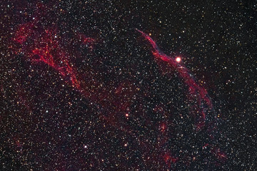 The Western Veil Nebula NGC 6960 in the constellation Cygnus as seen from Stockach in Germany.