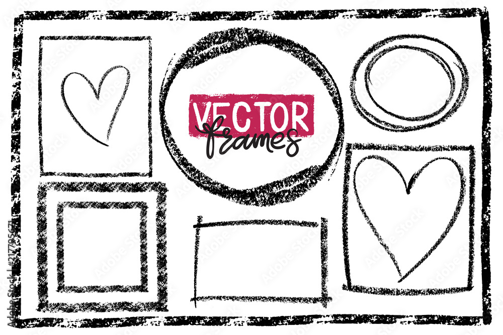 Poster Frames drawn with a crayon. Wax crayon empty shapes. Vector image of hand drawn stroke frames.