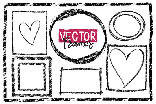 Frames drawn with a crayon. Wax crayon empty shapes. Vector image of hand drawn stroke frames.