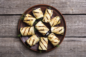 Grilled eggplant (aubergine) rolls with cream cheese