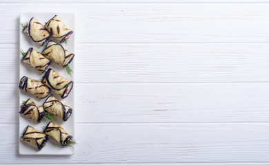 Grilled eggplant (aubergine) rolls with cream cheese