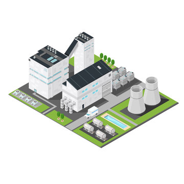 Isometric Nuclear Power Station Building
Industrial fuel generation.