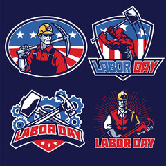labor day badge designs in set