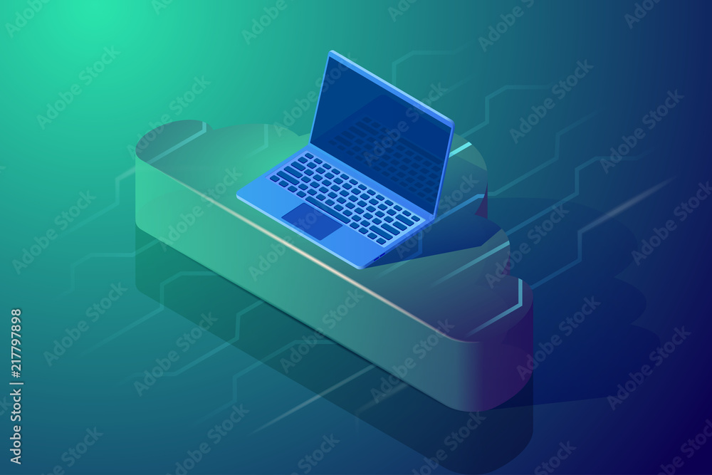 Poster cloud computing and storage. isometric vector illustration. abstract design concept. image depicting
