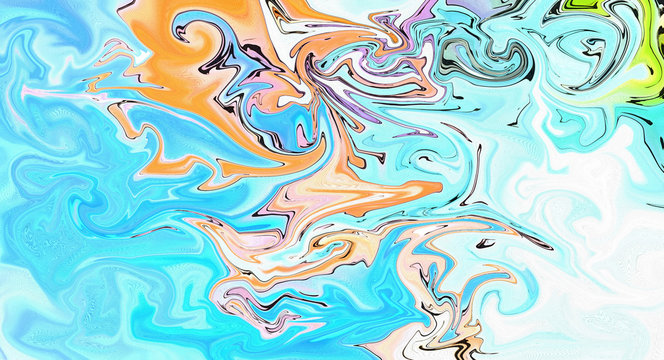 Abstract background in impressionism style. Marble art in liquid painting. Modern fluid artwork. Creative texture. Swirl pattern with marbled elements. Vortex bright design. Fantasy style effect. 