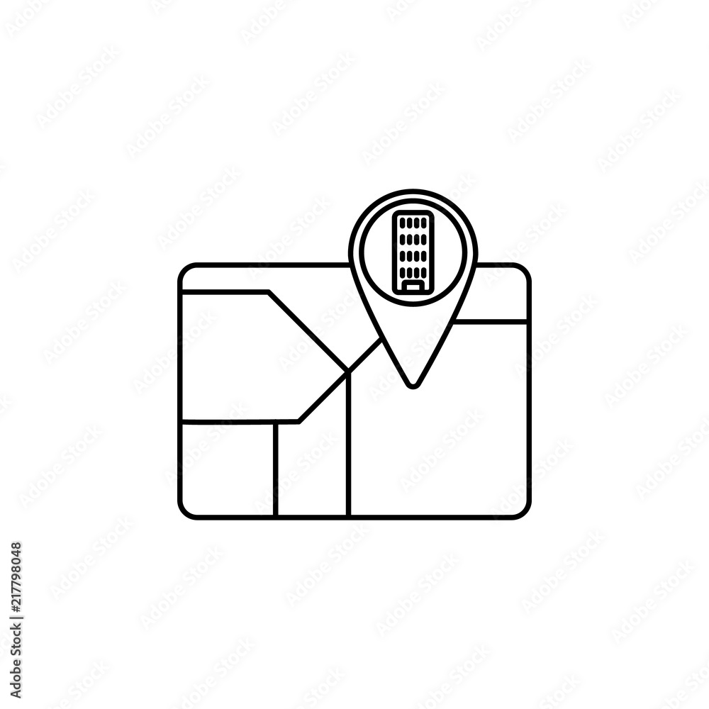 Poster hotel on the map icon. element of hotel icon for mobile concept and web apps. thin line hotel on the