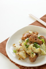 Chinese food, cabbage and chicken stir fried