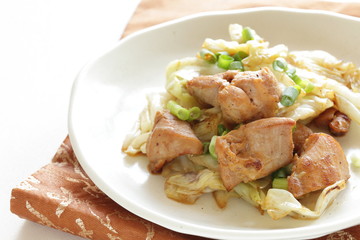 Chinese food, cabbage and chicken stir fried