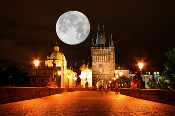 The night view of the beautiful Prague City