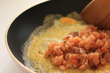 homemade Japanese chicken rice in omelete