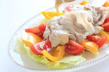 Japanese food, reishabu boiled pork and tomato salad