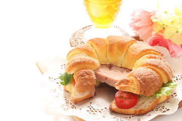 Luncheon meat in croissant sandwich