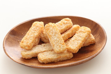 Frozen food, hash brown on wooden plate