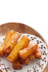 Japanese food, deep fried and candied  sweet potato 