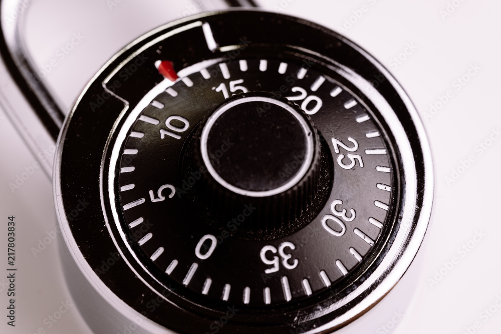 Aufkleber safety or security concept, close up of code numbers on combination pad lock, locking device in whic
