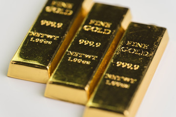 Gold bar bullions ingot, selective focus, crisis safe haven for investment or reserve for country...