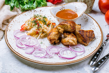 chicken kebab on board