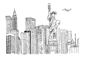 hand draw sketch of liberty statue