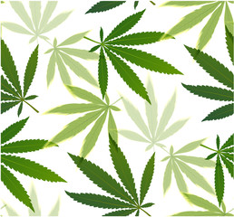 Fototapeta na wymiar Marijuana leaves and silhouette seamless pattern.