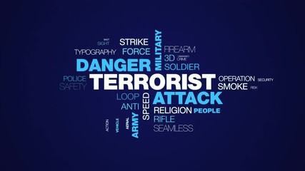 terrorist attack danger military terrorism war weapon animation bomb army terror animated word cloud background in uhd 4k 3840 2160.