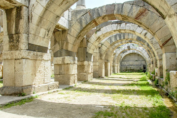 Fototapeta na wymiar Izmir, Turkey, 20 May 2008: Inherited from the past, Izmir Agora (Smyrna Agora Ancient City)