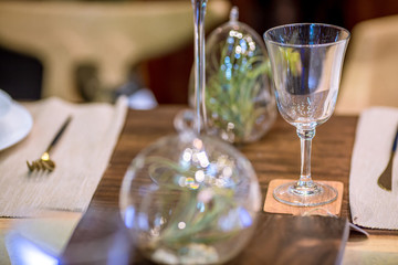 Background, clear glass placed on the table, ready to use, cut to the light is beautiful.