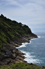 The beautiful sea view, wave crashing on the rock.