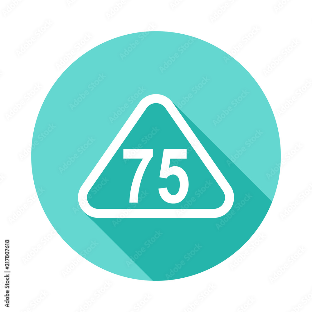 Poster speed limit indicator 75 icon in flat long shadow style