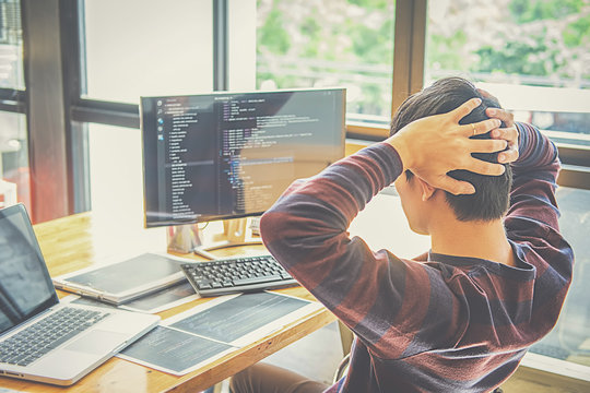 Programmer working in a software development and coding technologies. Website design.Technology concept.