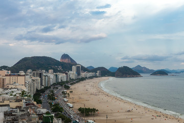 Neighbourhood of Copacabana and Copacabana beach in Rio de Janeiro with the famous Sugarloaf...