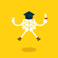 A brain celebrate graduation by jumping around