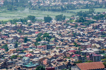 Srinagar city view with lake and mountain, Jammu and Kashmir state, India