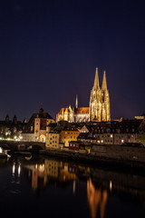 Fototapeta na wymiar Regensburg Germany at nighttime.