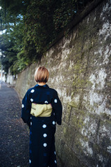 The back of a woman wearing a yukata