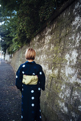 The back of a woman wearing a yukata