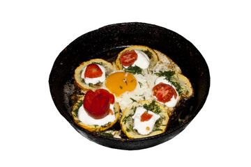 fried vegetables isolated on white background