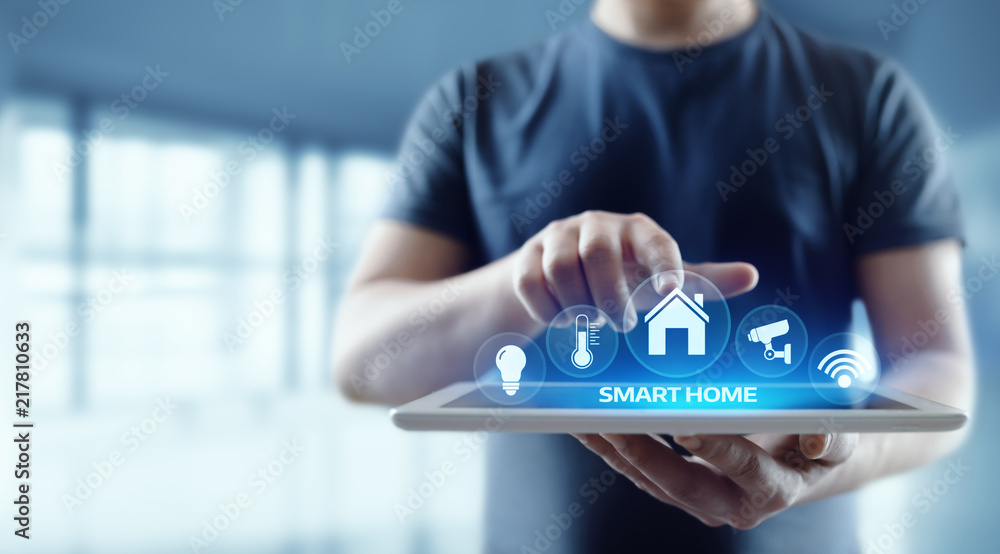 Poster smart home automation control system. innovation technology internet network concept