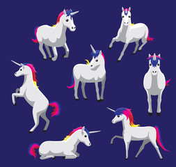 Cute Unicorn Cartoon Poses Vector Illustration
