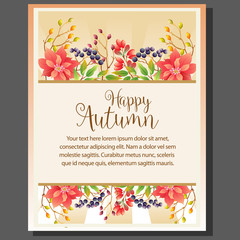 happy autumn theme poster with poinsettia and barberries
