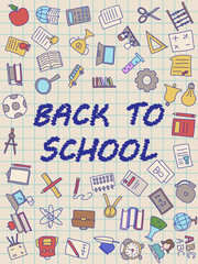 Welcome Back to School poster with doodles, good for textile fabric design, wrapping paper and website wallpapers