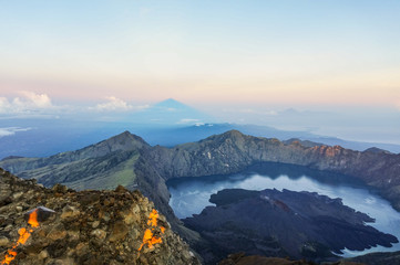 Breathtaking Sunrise from the Summit of Mount Rinjani in Lombok, Indonesia