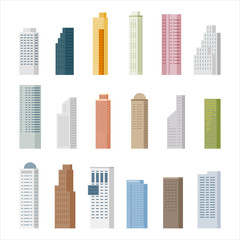 various kind of building shape. flat design style vector graphic illustration set