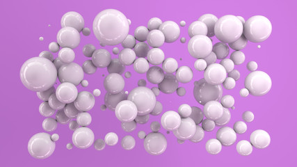 White spheres of random size on purple background